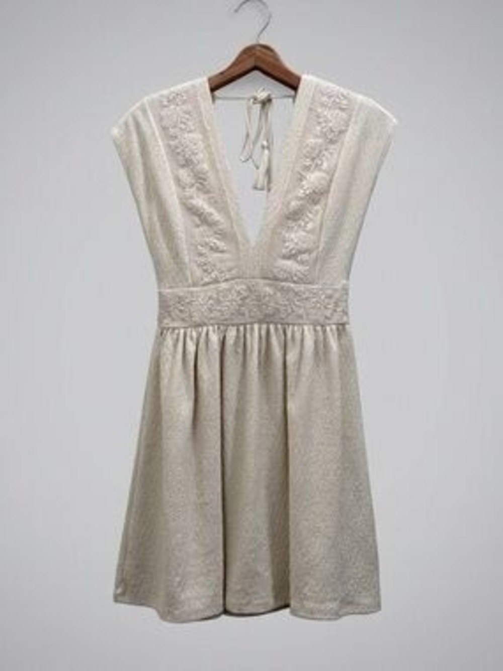 Zara Ivory Embroidered V-Neck Mini Dress